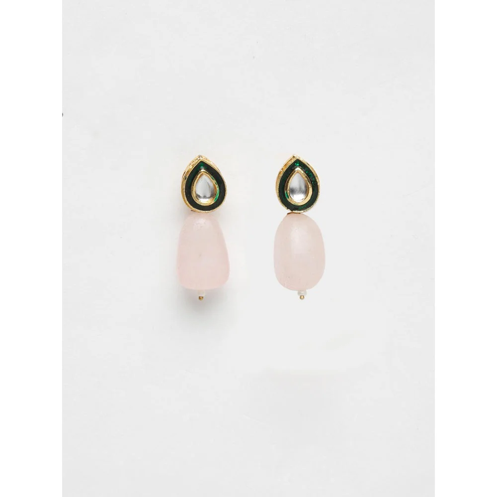 RUBY RAANG STUDIO Gold-Toned Green Contemporary Studs Earrings - Image 3