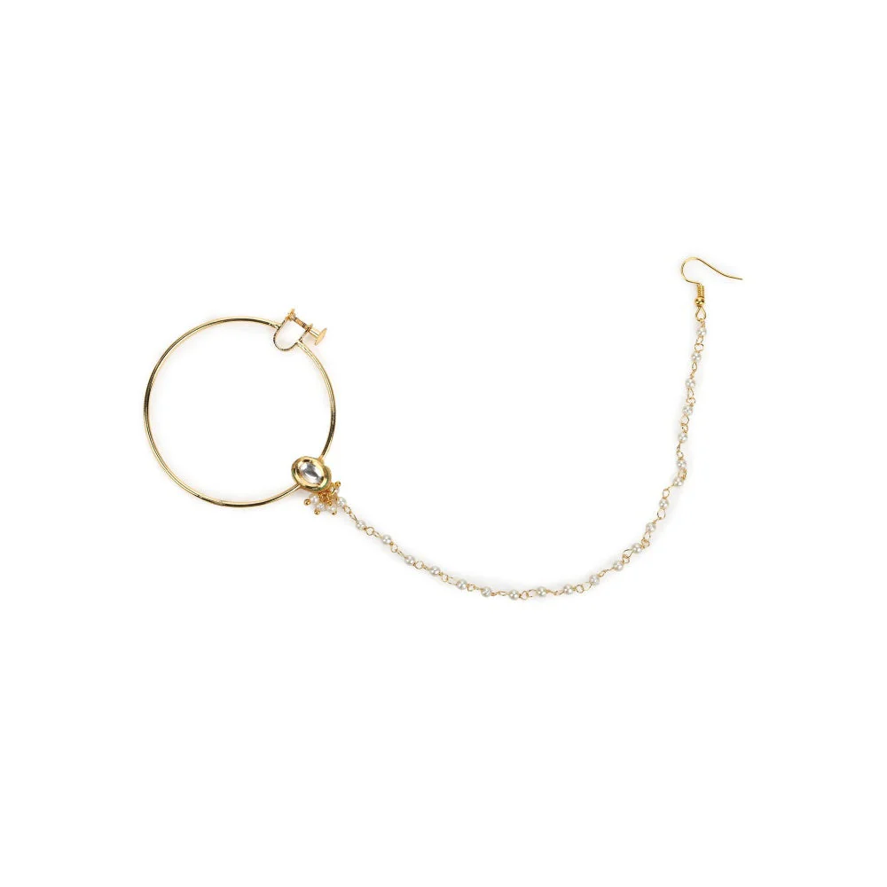 Ruby Raang Studio Gold-Toned & White Kundan Nath - Image 4