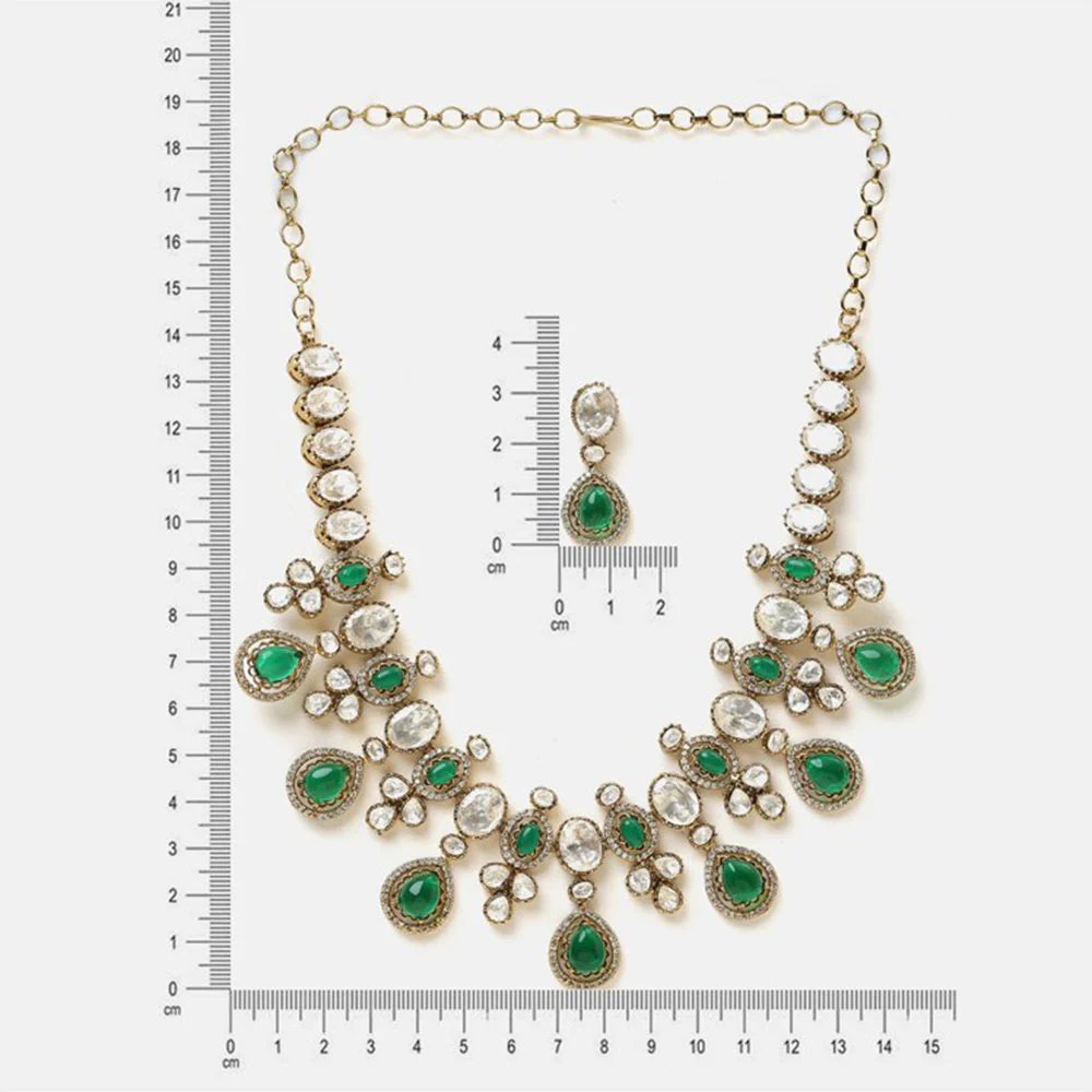 Ruby Raang Studio Green Stone Kundan Necklace with Earrings - Image 6