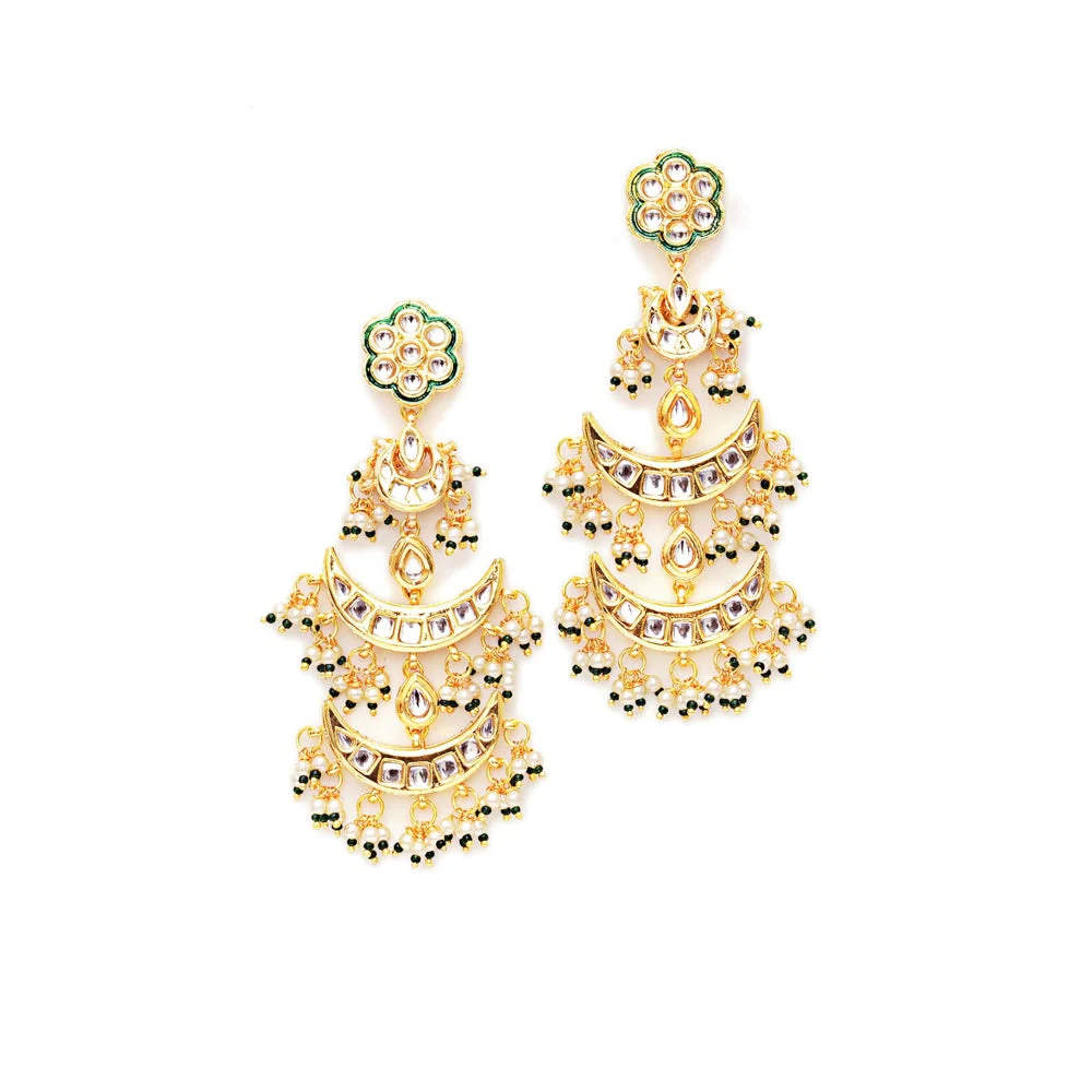 Ruby Raang Studio Kundan Earrings with Green Stonework - Image 4