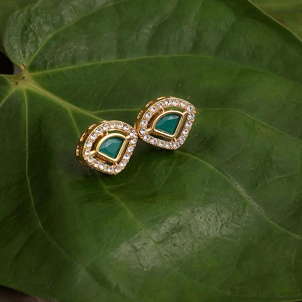 Ruby Raang Studio Kundan Stud Earrings with Green Stone - Image 2