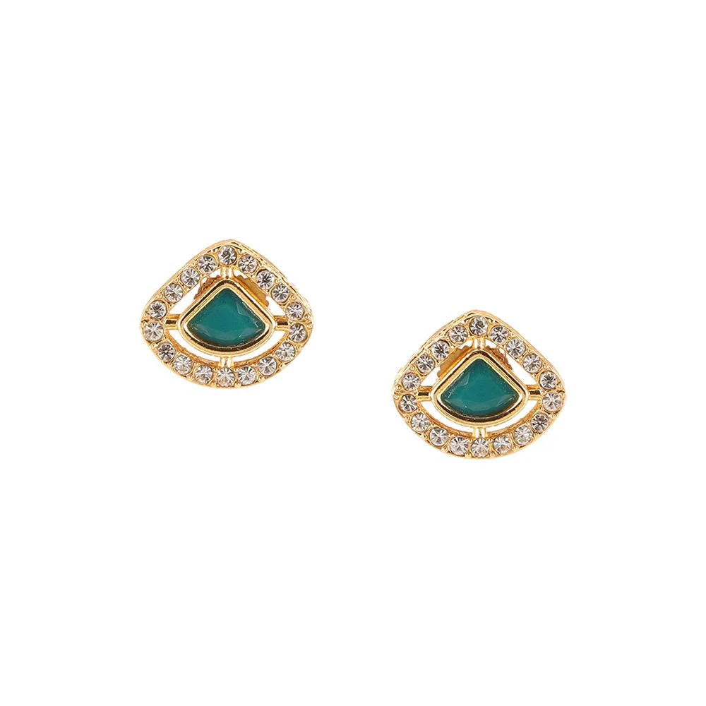 Ruby Raang Studio Kundan Stud Earrings with Green Stone - Image 3
