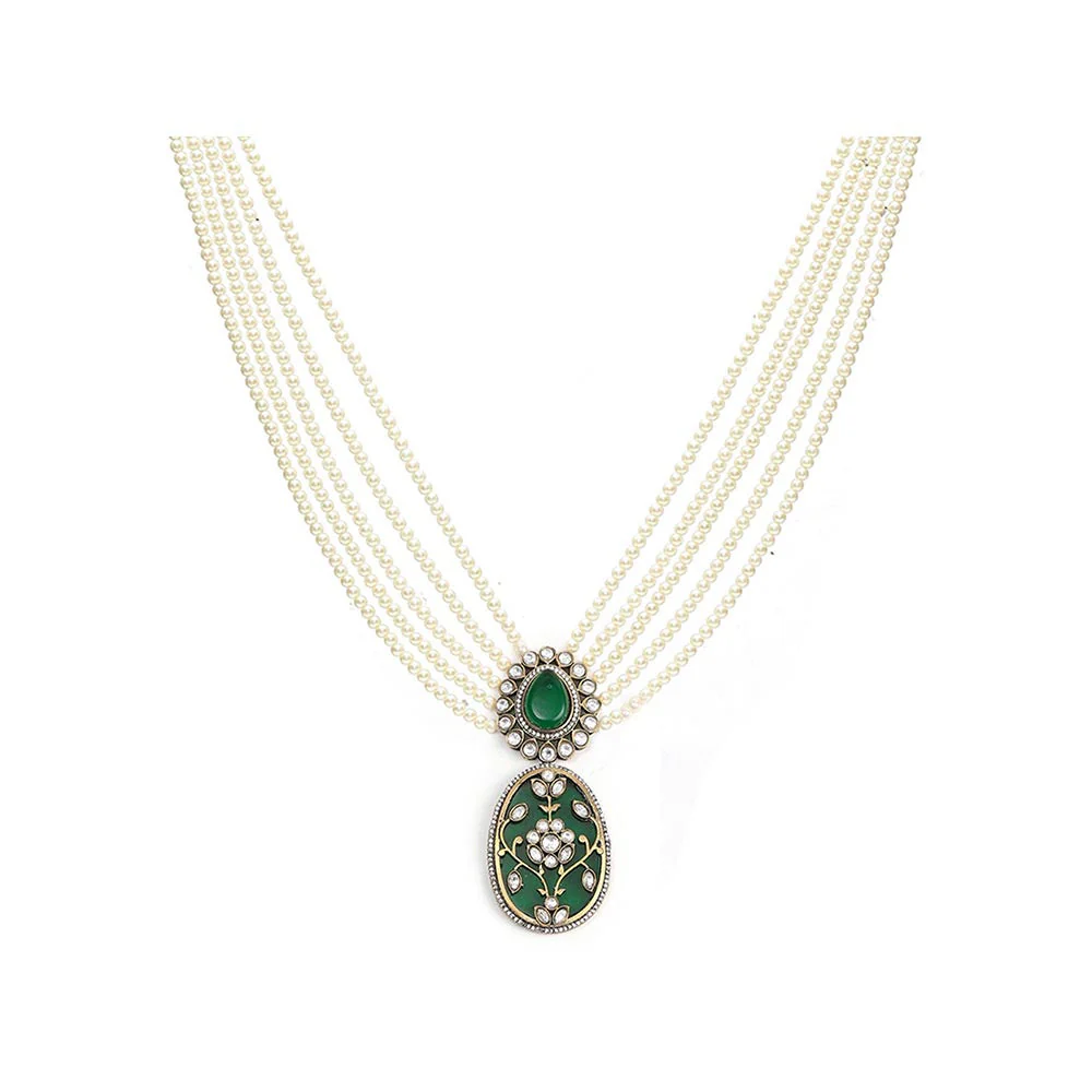 Ruby Raang Studio Long Pearl Layered Necklace with Pendant and Matching Earrings - Image 6