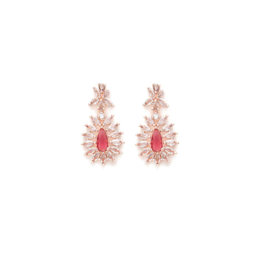 Ruby Raang Studio Maroon Stone & Diamond Earrings - Image 4