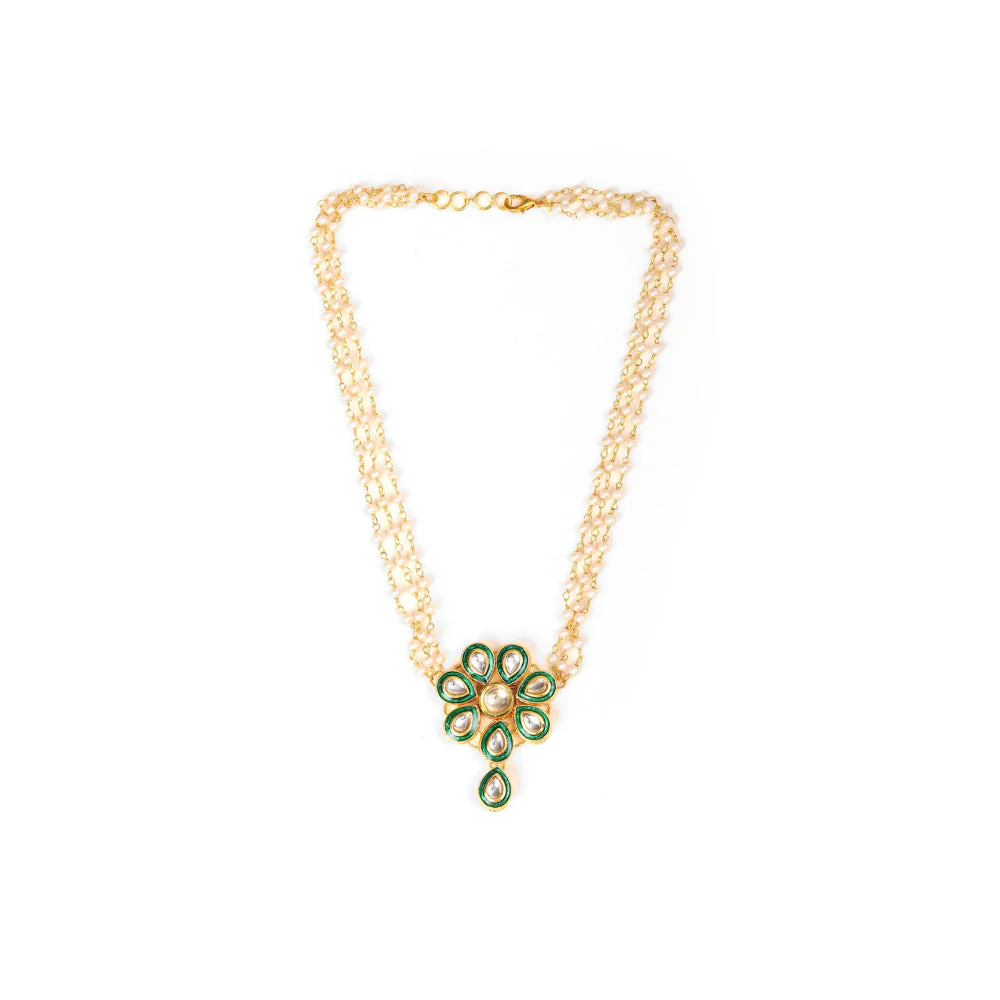 Ruby Raang Studio Meenakari Kundan Choker Necklace In Pearl Strings - Image 3
