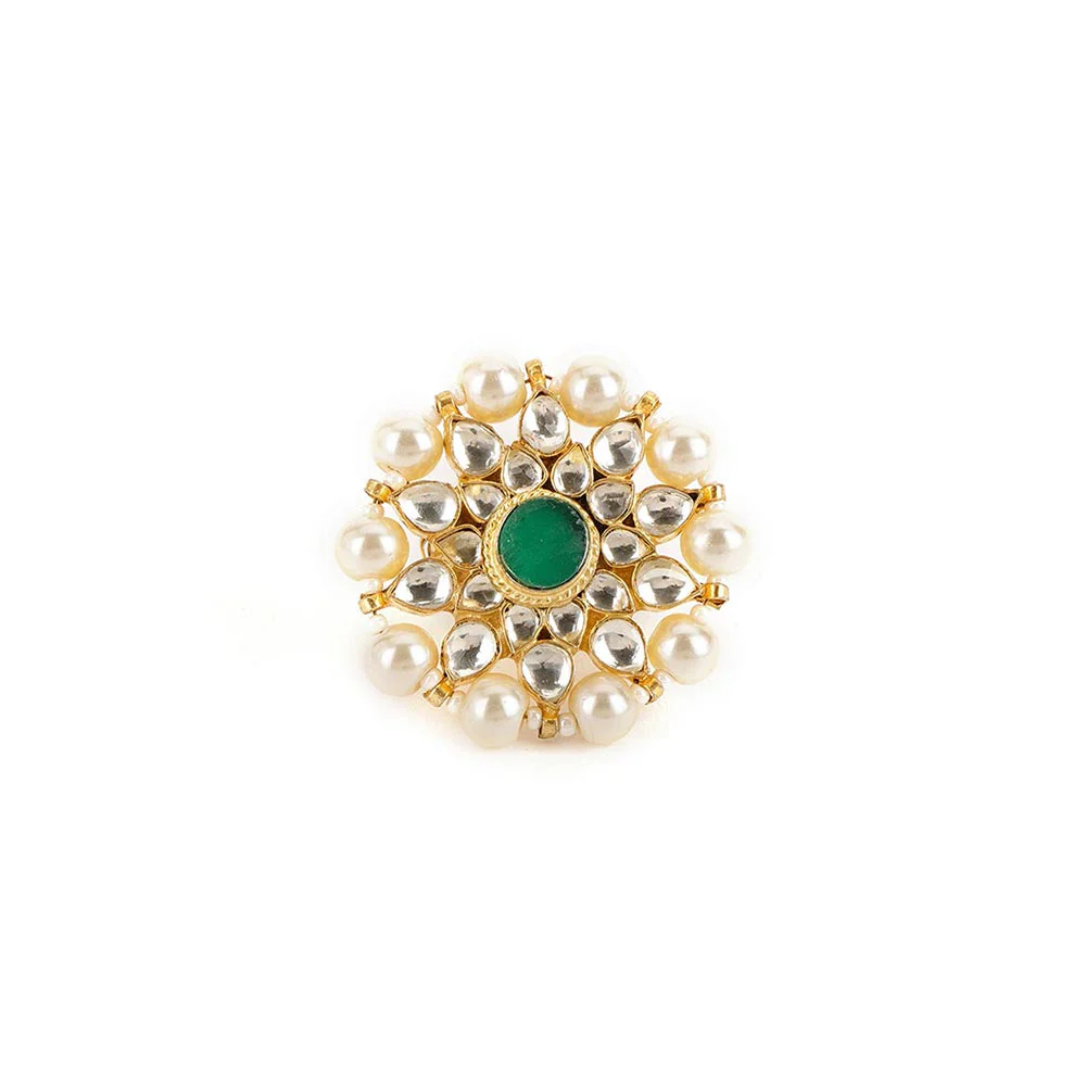 Ruby Raang Studio Oversized Round Cocktail Kundan Ring - Image 3
