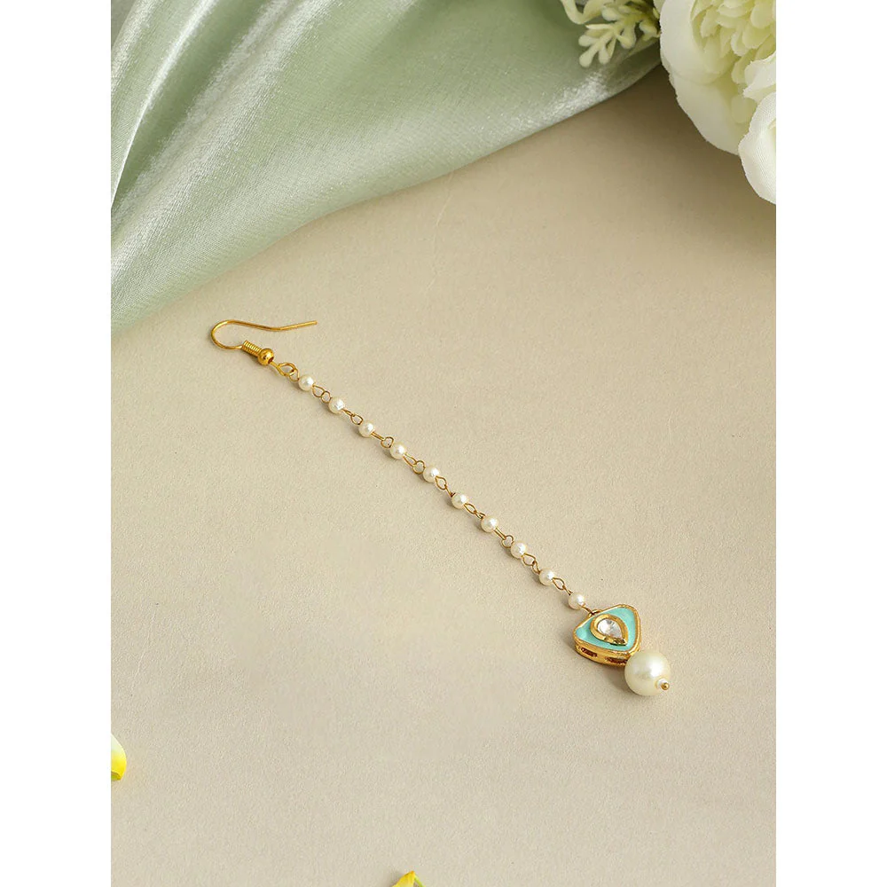 Ruby Raang Studio Pastel Green Whisper Pearl Kundan Maang Tikka - Image 2