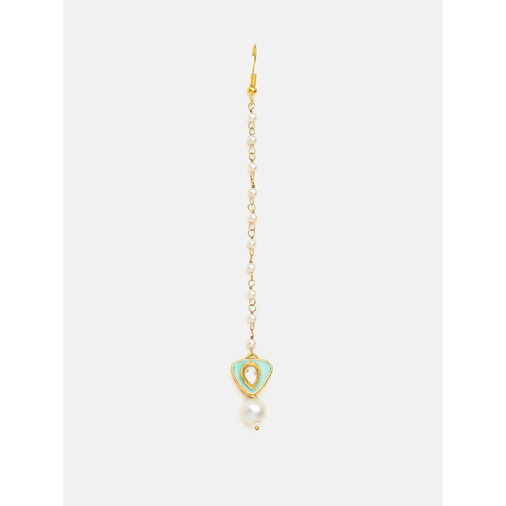 Ruby Raang Studio Pastel Green Whisper Pearl Kundan Maang Tikka - Image 3