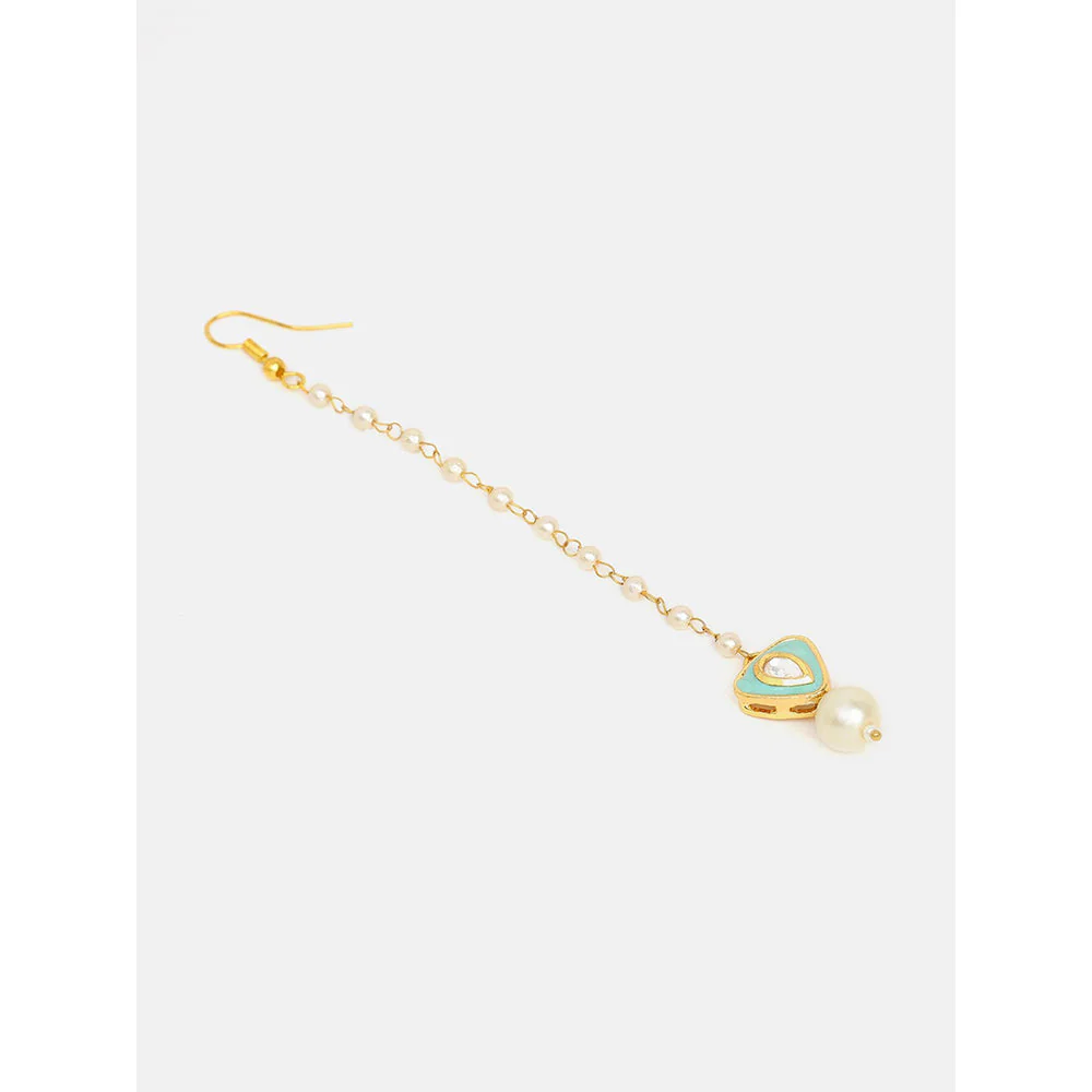 Ruby Raang Studio Pastel Green Whisper Pearl Kundan Maang Tikka - Image 4