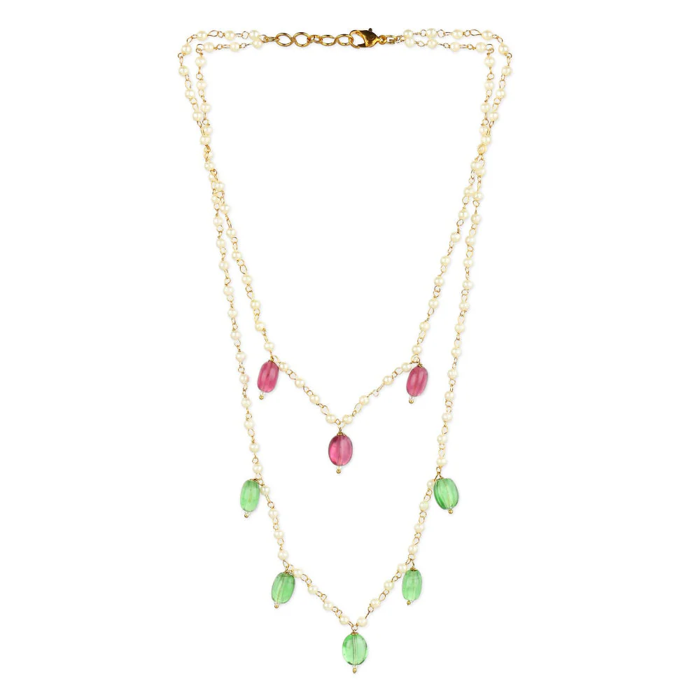 Ruby Raang Studio Red Green Beaded Necklace with Pearls - Image 4
