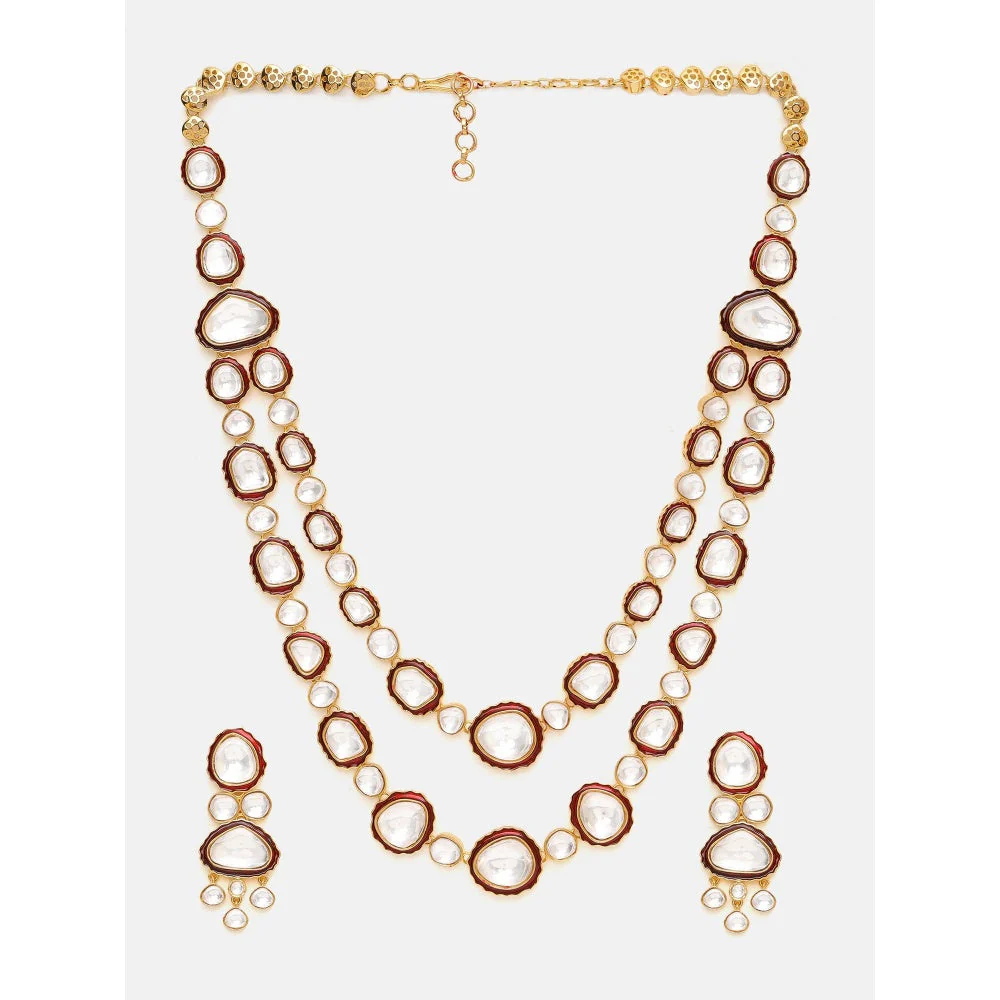 Ruby Raang Studio Red Meenakari Kundan Layered Jewellery Set - Image 3