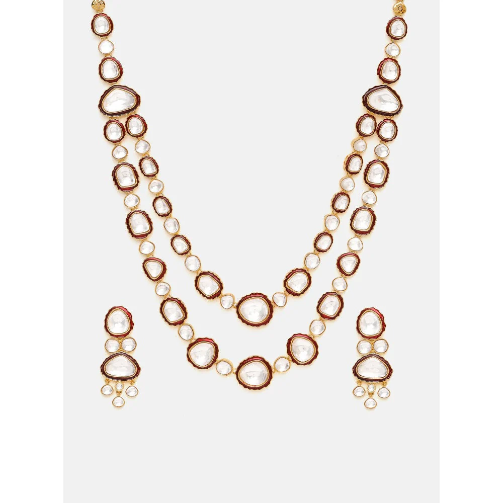 Ruby Raang Studio Red Meenakari Kundan Layered Jewellery Set - Image 4