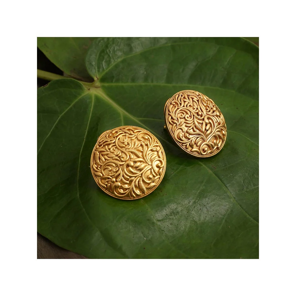 Ruby Raang Studio Round Golden Stud Earrings - Image 2
