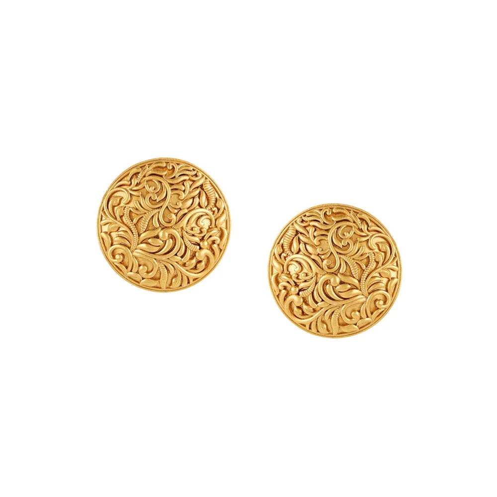 Ruby Raang Studio Round Golden Stud Earrings - Image 3