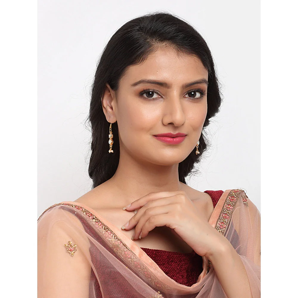RUBY RAANG STUDIO Ruby Raang Gold Tone Jhallar Kundan Earrings