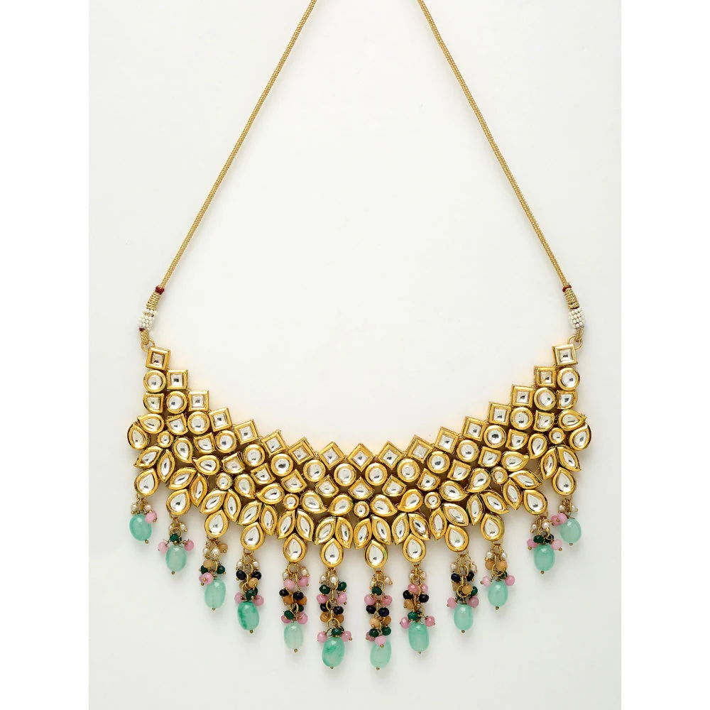 RUBY RAANG STUDIO Ruby Raang Multi Kundan Neckpiece with Earrings and Maang Tikka - Image 3