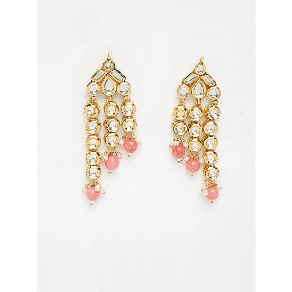 RUBY RAANG STUDIO Ruby Raang Pink Stone Kundan Earrings - Image 2