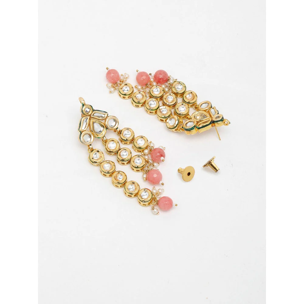 RUBY RAANG STUDIO Ruby Raang Pink Stone Kundan Earrings - Image 3