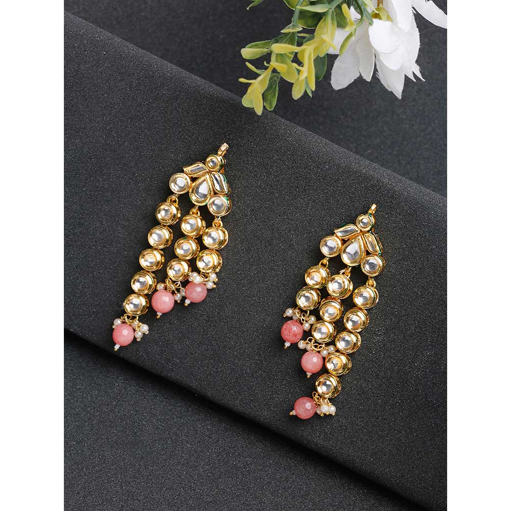 RUBY RAANG STUDIO Ruby Raang Pink Stone Kundan Earrings - Image 4