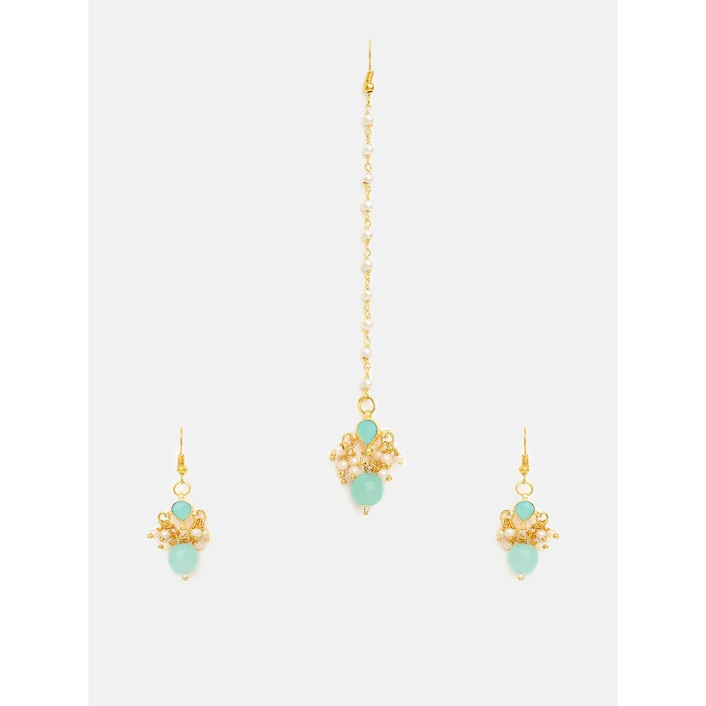 Ruby Raang Studio Traditional Green Drop Maang Tikka And Earrings - Image 3