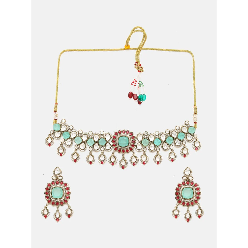 Ruby Raang Studio Traditional Multi-Color Stone Moissanite Jewellery Set - Image 3
