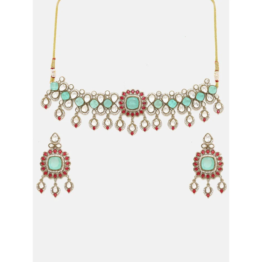 Ruby Raang Studio Traditional Multi-Color Stone Moissanite Jewellery Set - Image 4