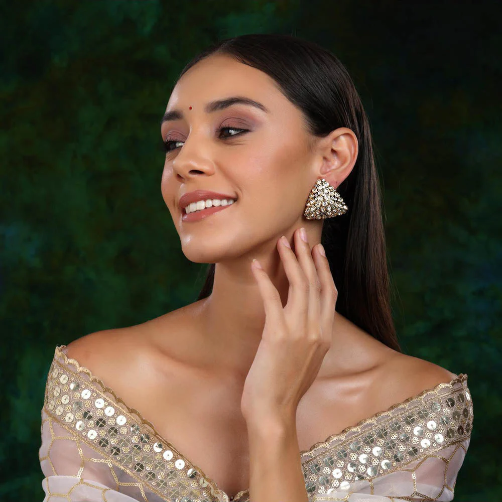 Ruby Raang Studio Triangle Dual Tone Kundan Earrings