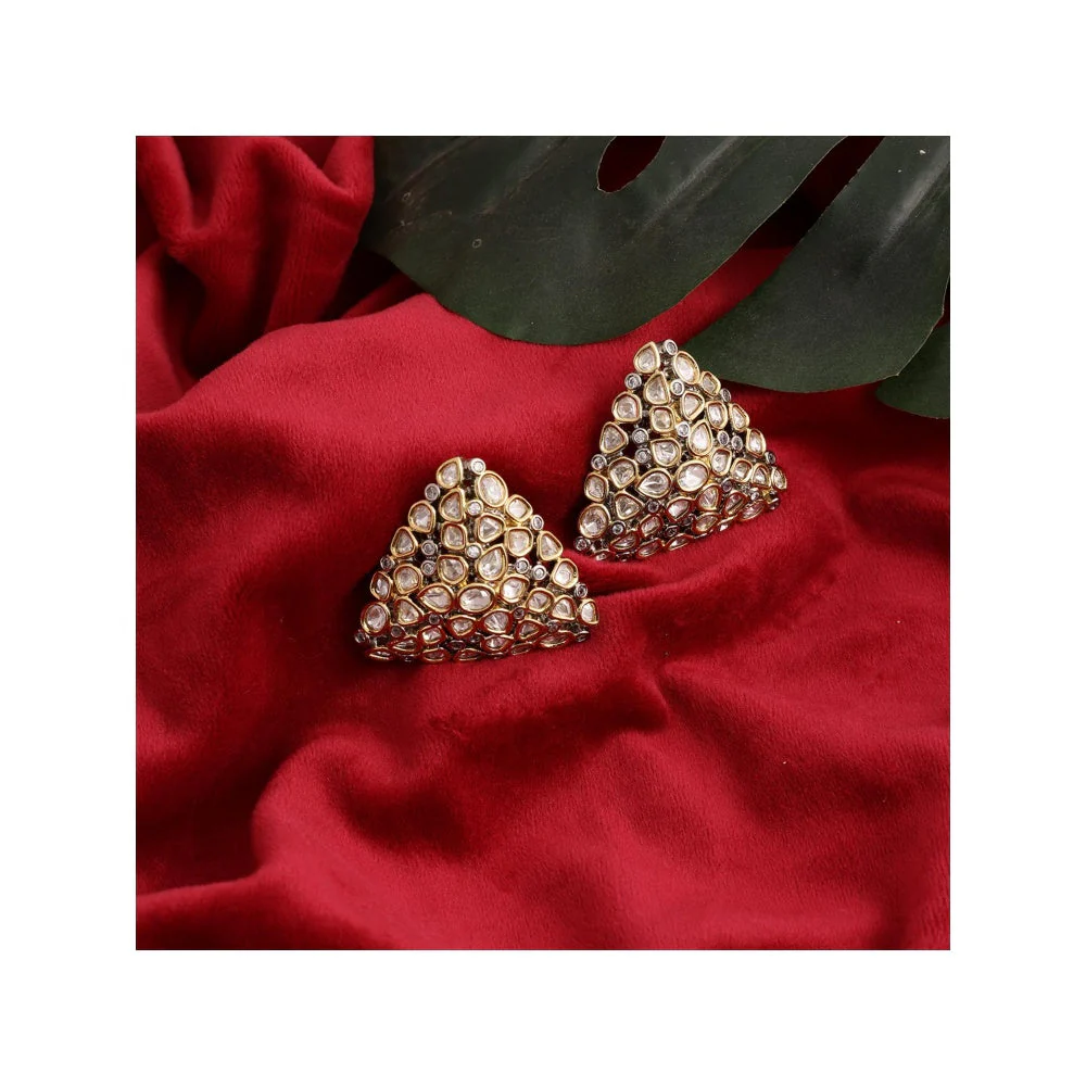 Ruby Raang Studio Triangle Dual Tone Kundan Earrings - Image 2
