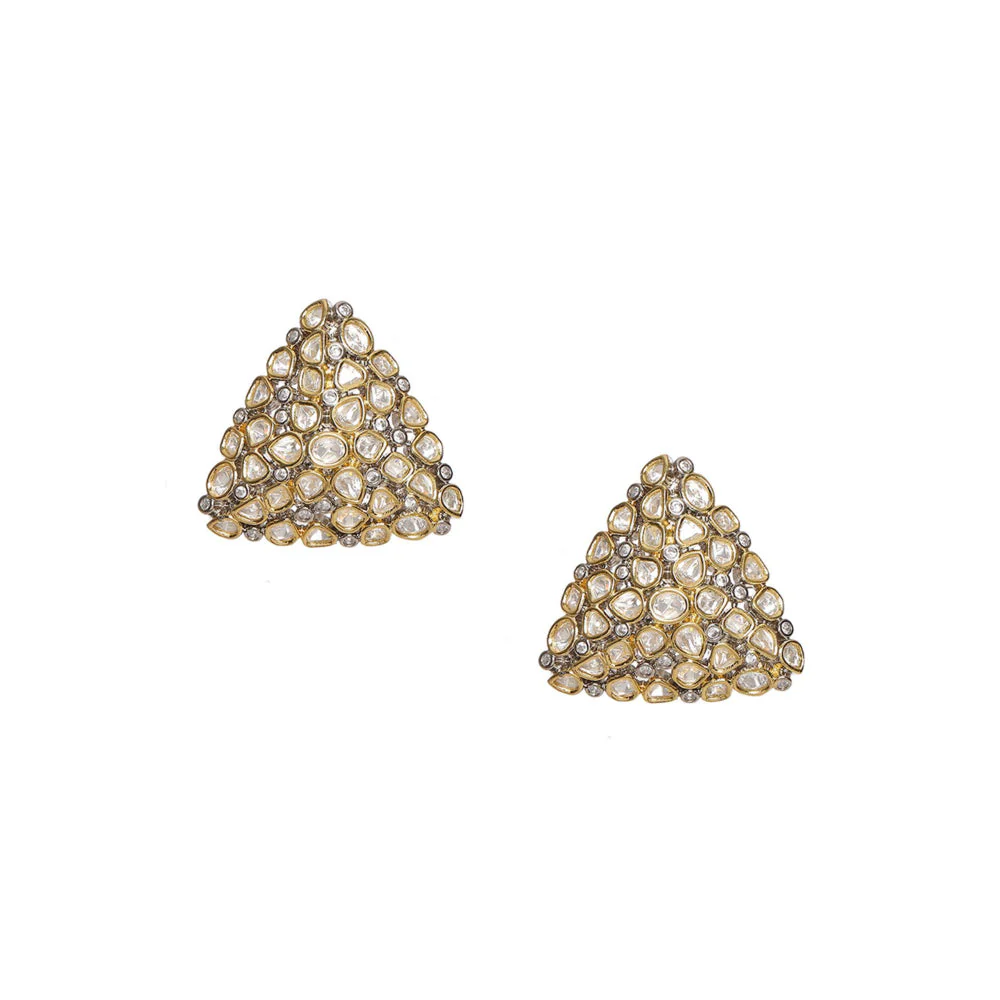 Ruby Raang Studio Triangle Dual Tone Kundan Earrings - Image 3