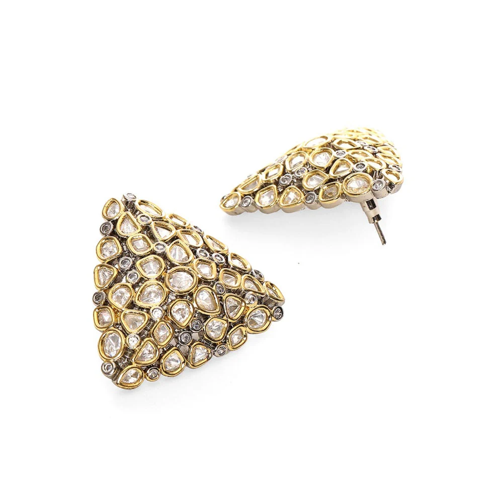 Ruby Raang Studio Triangle Dual Tone Kundan Earrings - Image 4