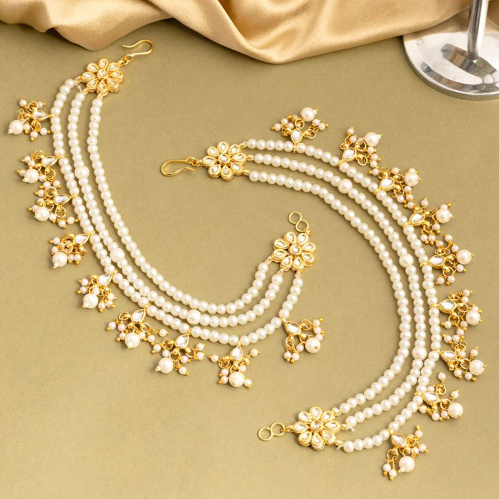 Ruby Raang Studio White 3-Layered Kundan Ear Chain - Image 2