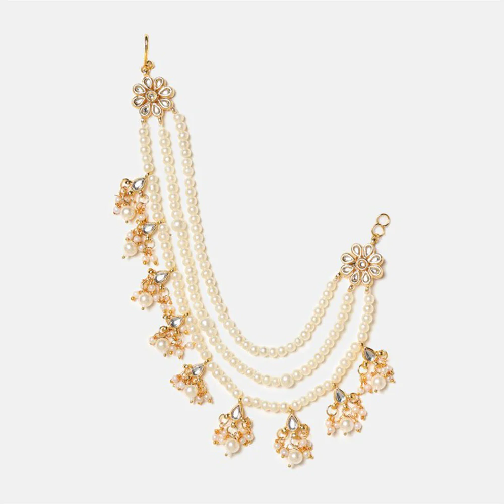 Ruby Raang Studio White 3-Layered Kundan Ear Chain - Image 3