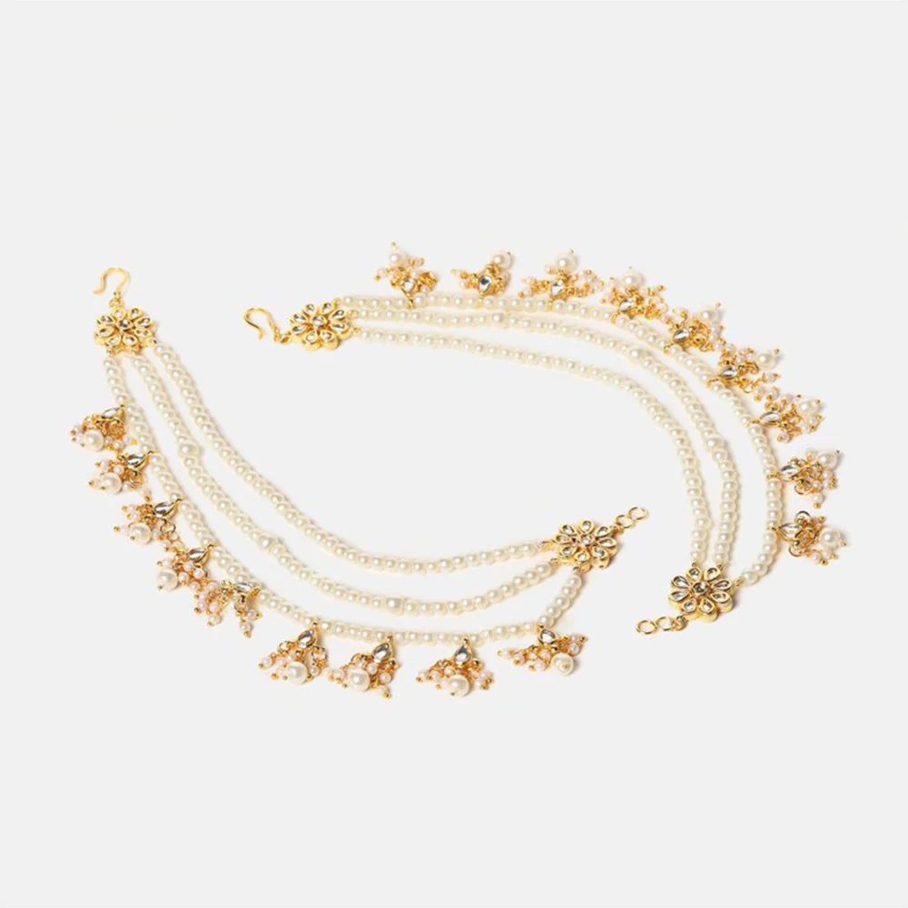 Ruby Raang Studio White 3-Layered Kundan Ear Chain - Image 4