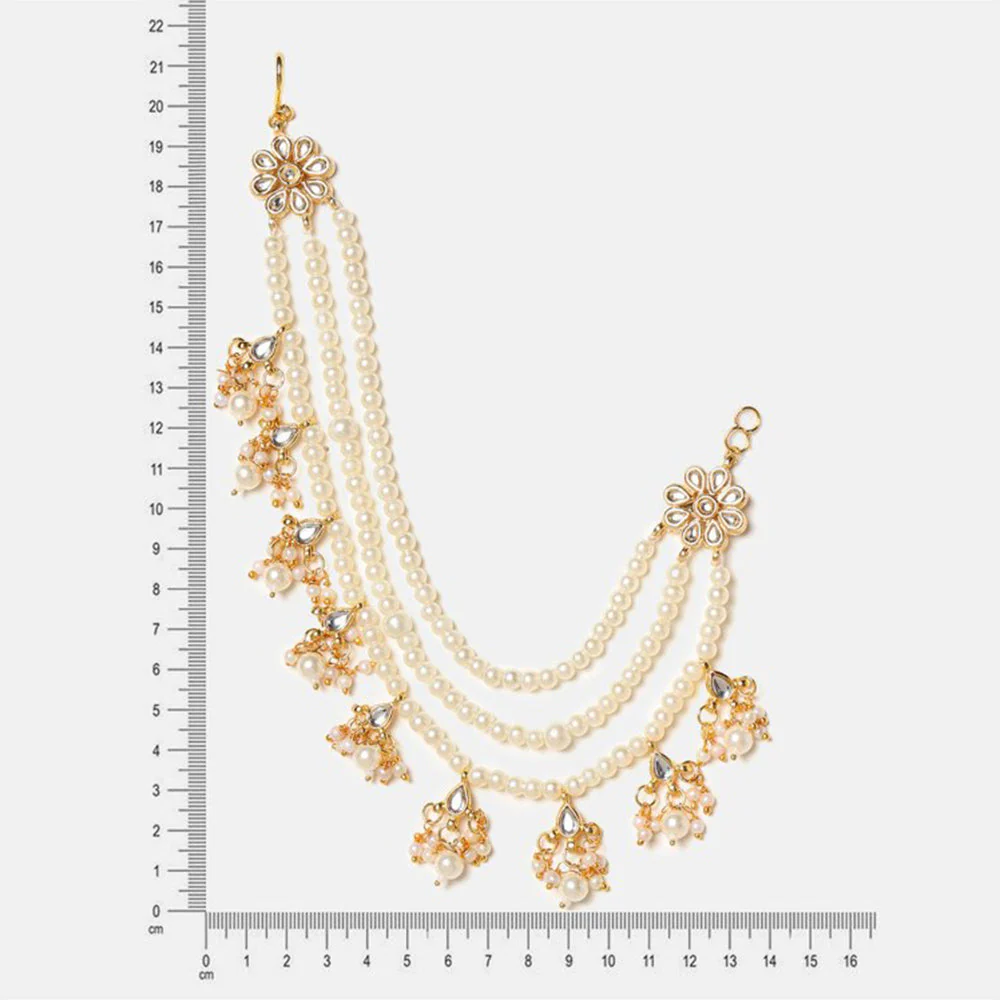 Ruby Raang Studio White 3-Layered Kundan Ear Chain - Image 5
