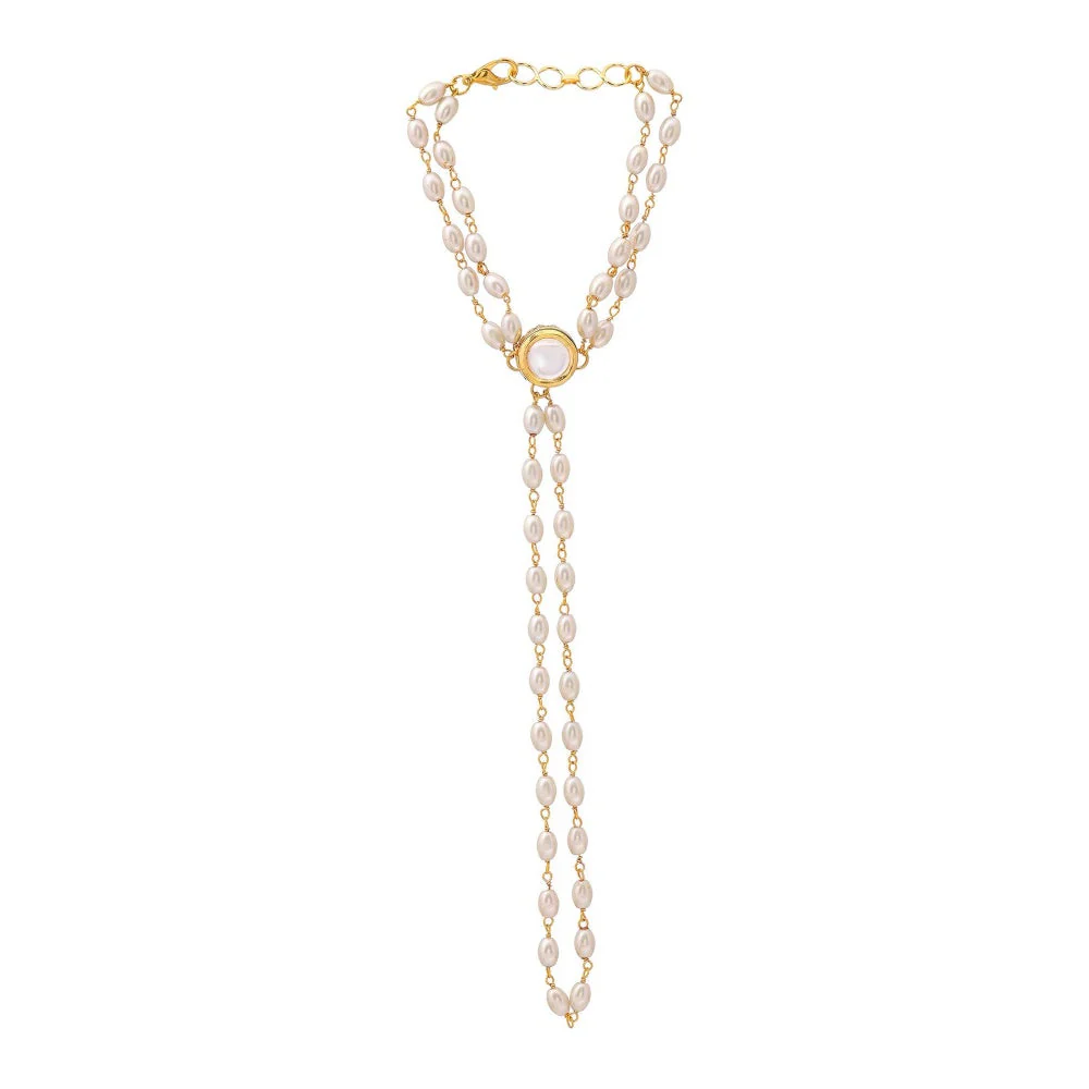 Ruby Raang Studio White Brass Gold Plated Kundan Hathphool - Image 3