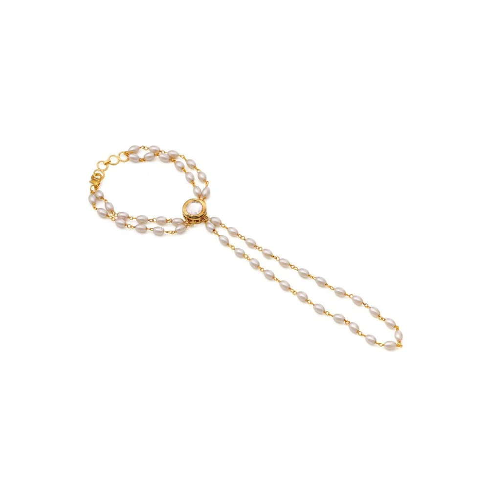 Ruby Raang Studio White Brass Gold Plated Kundan Hathphool - Image 4