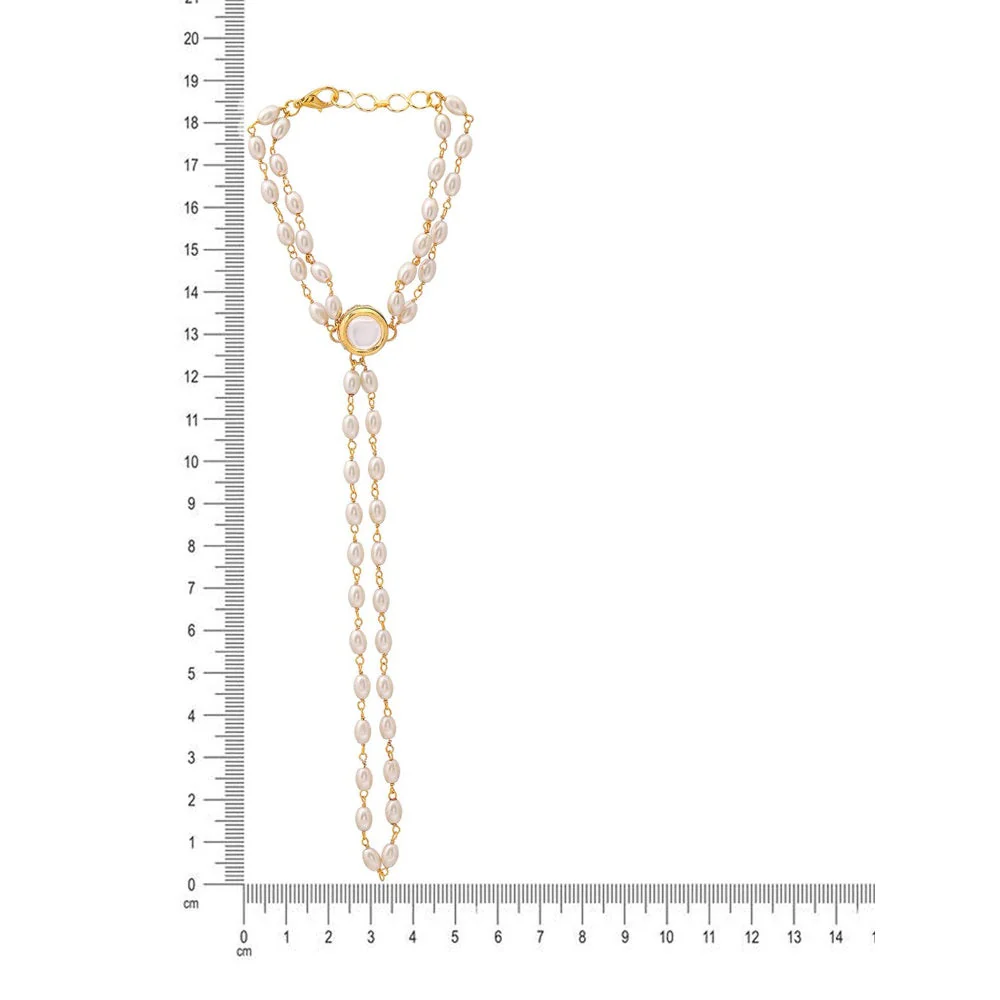 Ruby Raang Studio White Brass Gold Plated Kundan Hathphool - Image 6