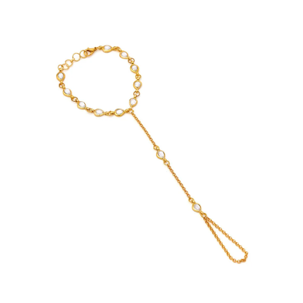 Ruby Raang Studio White Brass Gold Plated Kundan Hathphool - Image 4