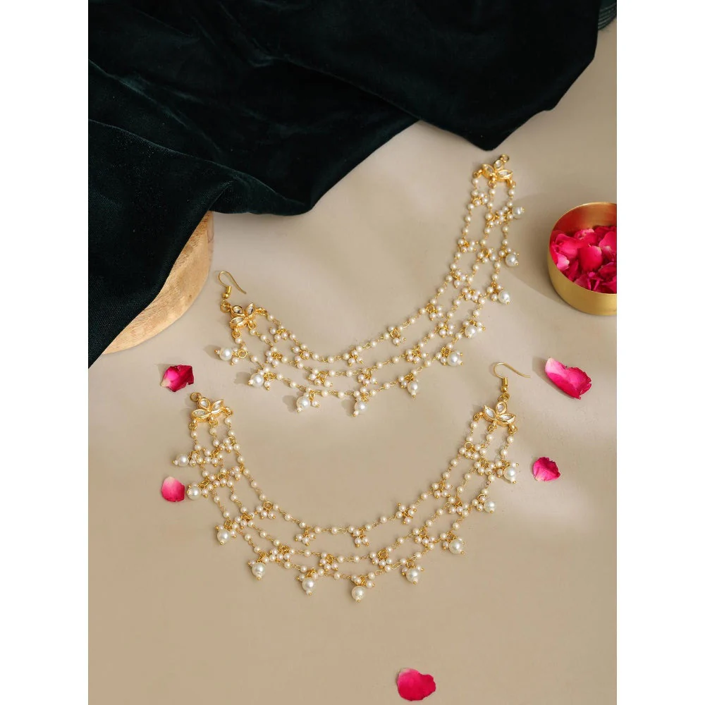 Ruby Raang Studio White Brass Gold Plated Pearl Pair Of Ear Chain - Image 2