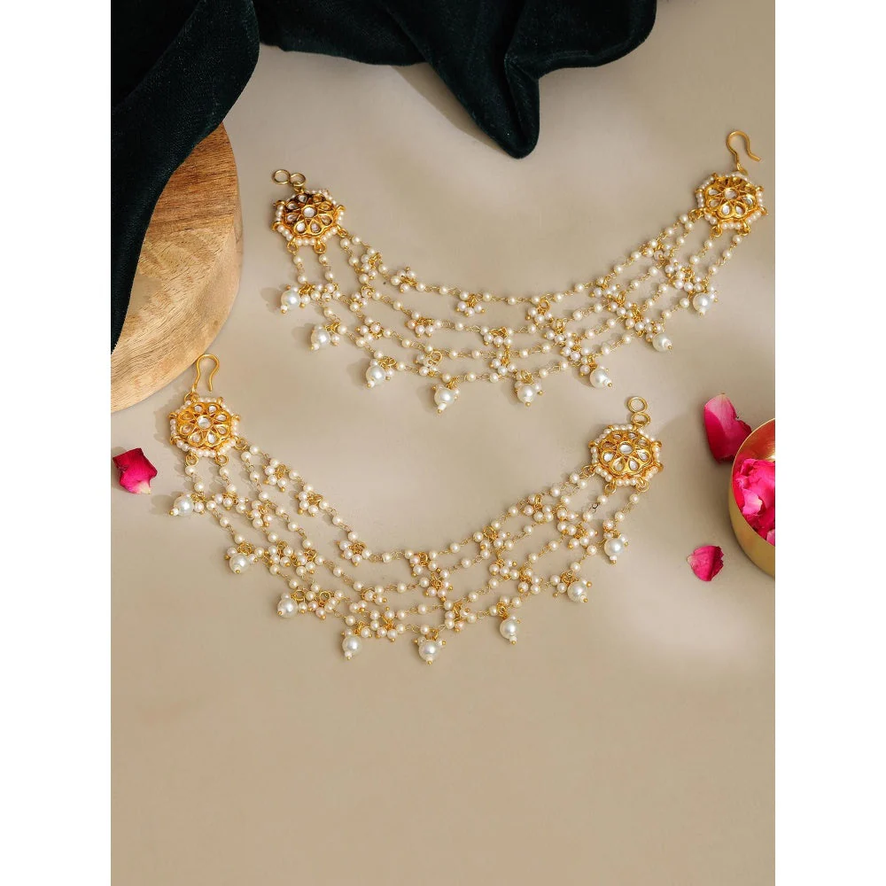Ruby Raang Studio White Brass Gold Plated Pearl Pair Of Ear Chain - Image 2