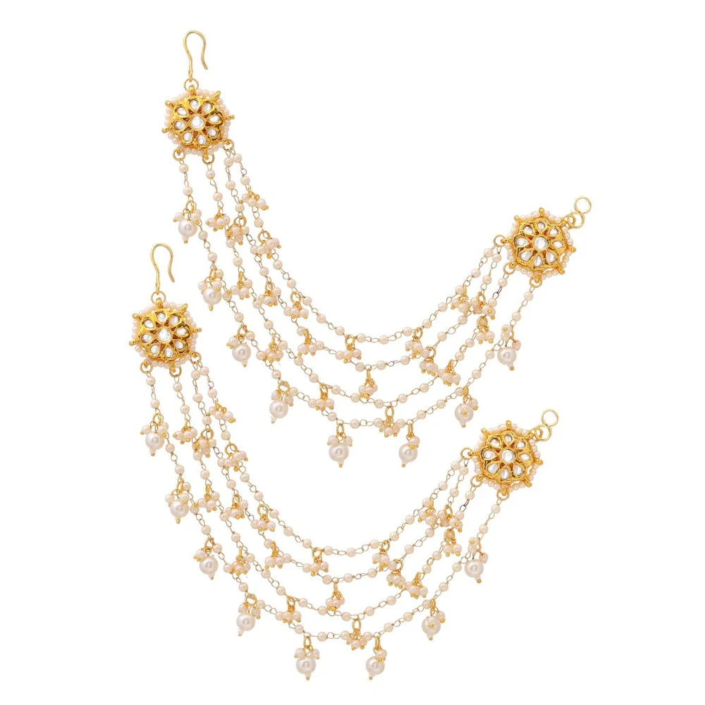 Ruby Raang Studio White Brass Gold Plated Pearl Pair Of Ear Chain - Image 3