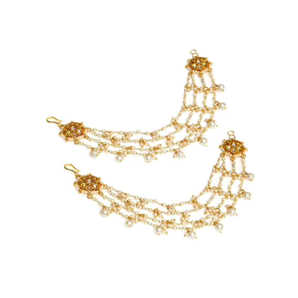 Ruby Raang Studio White Brass Gold Plated Pearl Pair Of Ear Chain - Image 4
