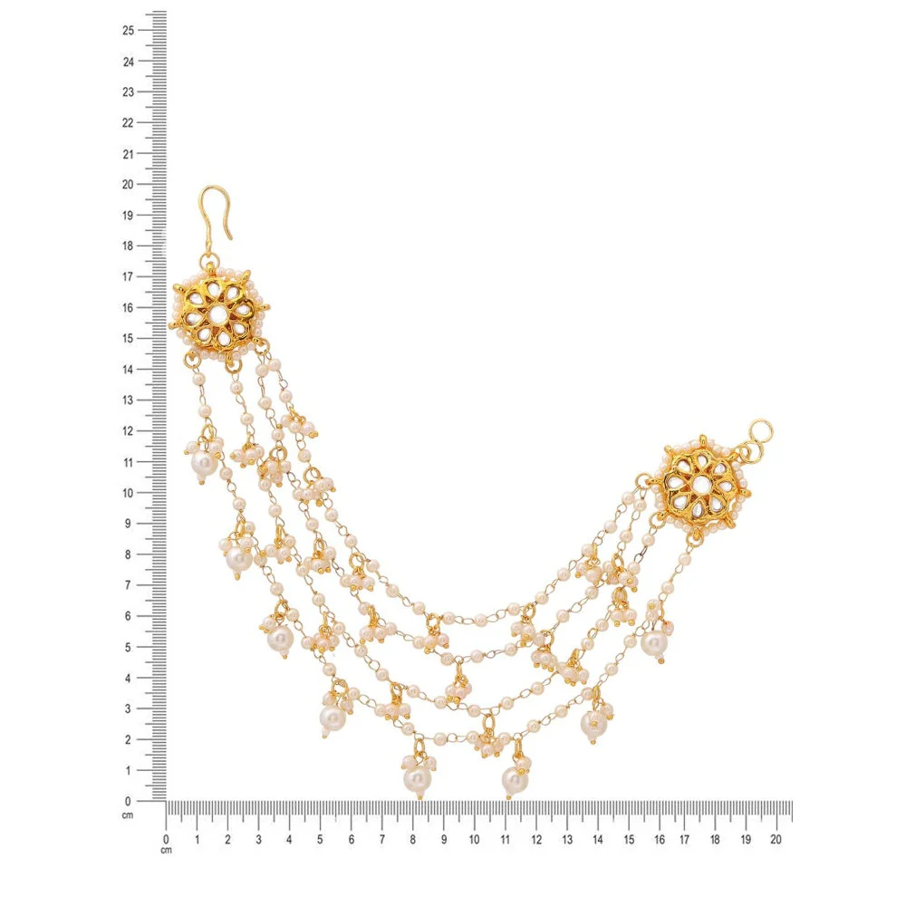 Ruby Raang Studio White Brass Gold Plated Pearl Pair Of Ear Chain - Image 6
