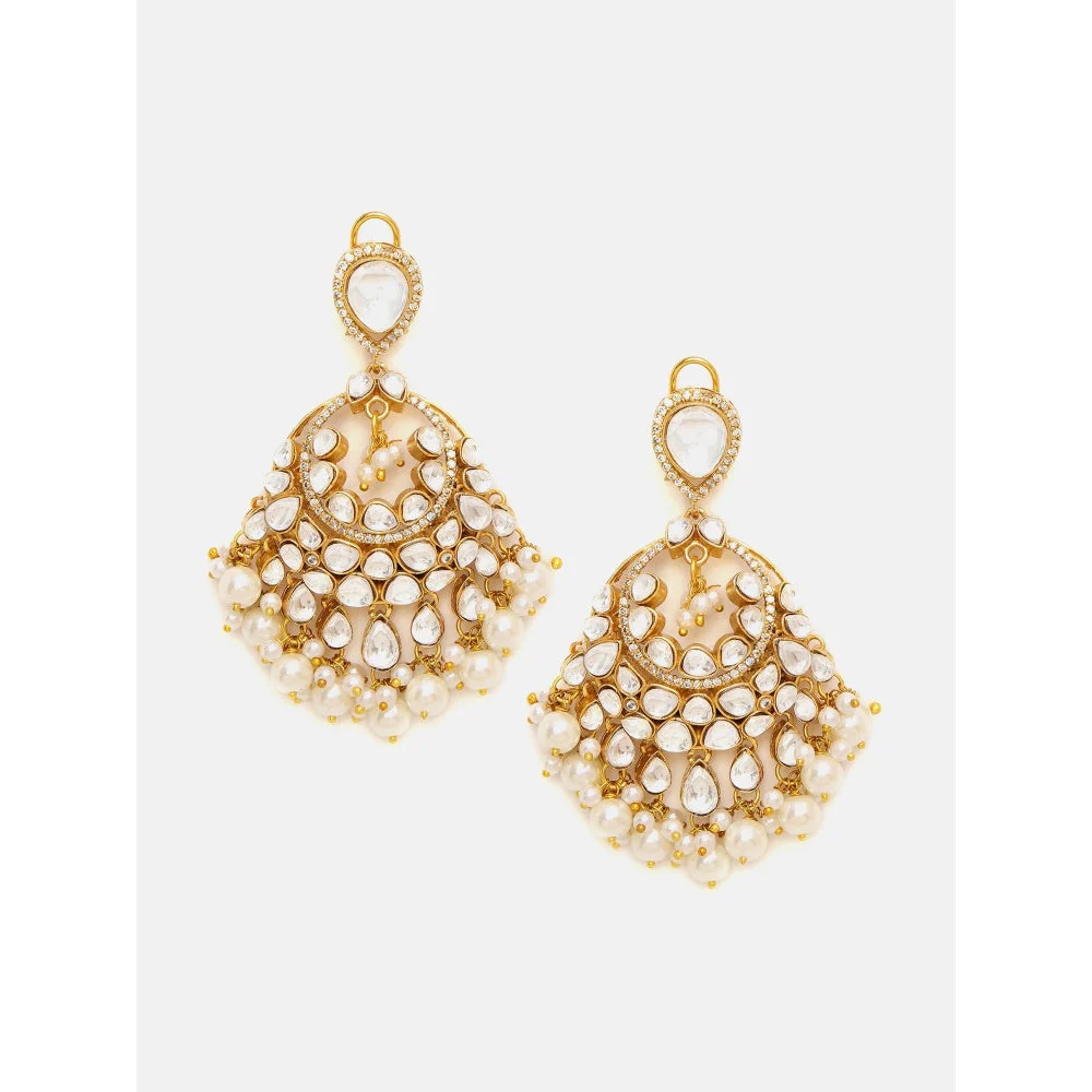Ruby Raang Studio White Chand Kundan Earrings - Image 3