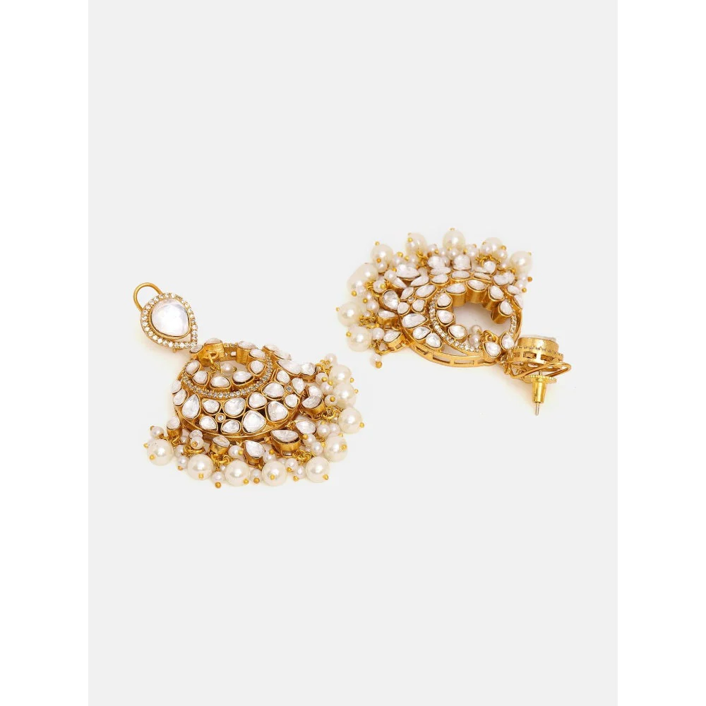 Ruby Raang Studio White Chand Kundan Earrings - Image 4