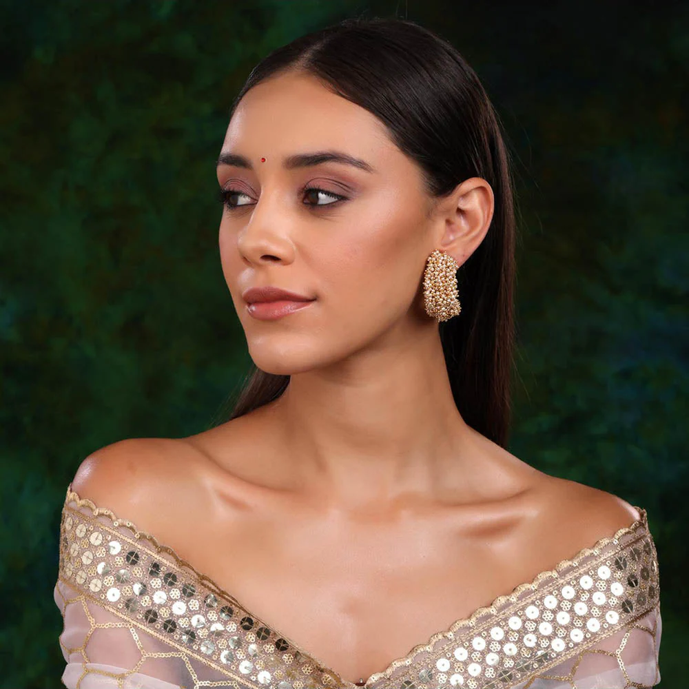 Ruby Raang Studio White Pearl Hoops Earrings