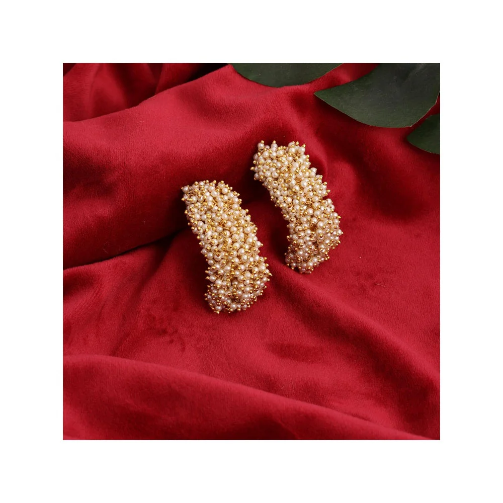 Ruby Raang Studio White Pearl Hoops Earrings - Image 2