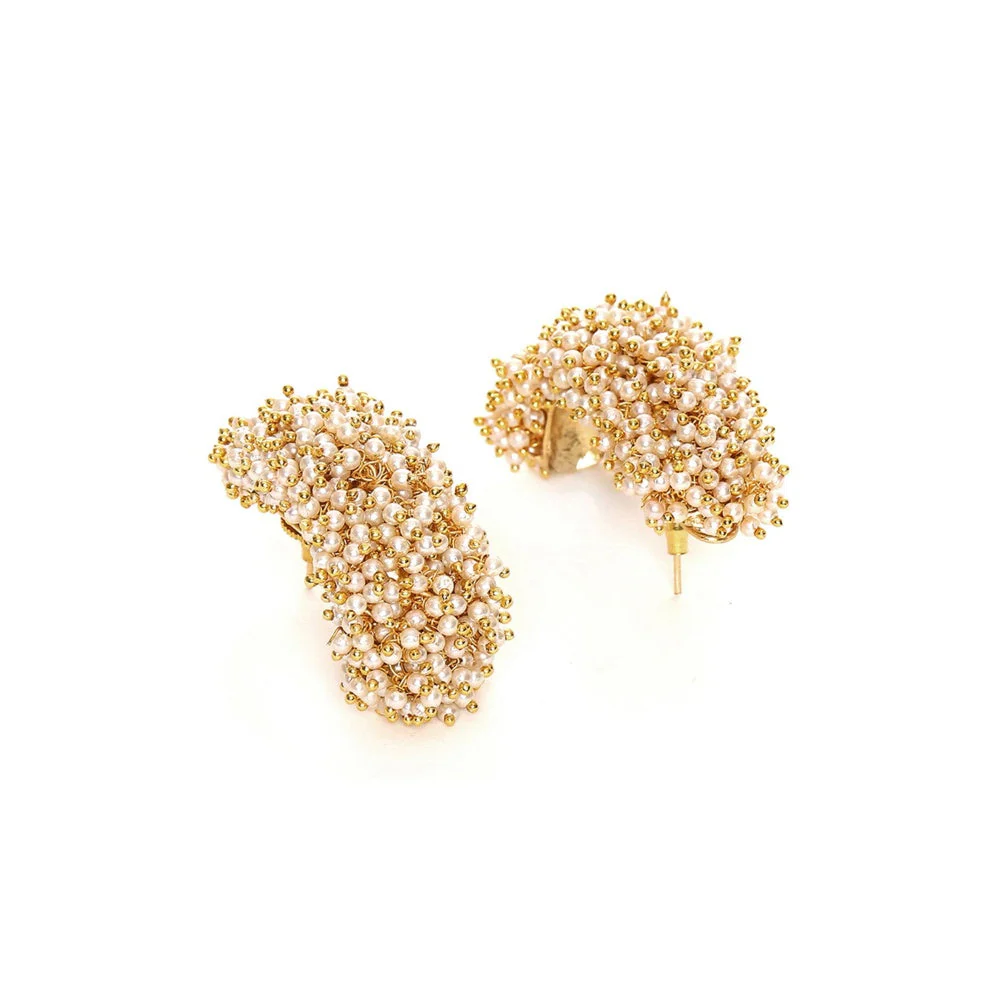 Ruby Raang Studio White Pearl Hoops Earrings - Image 4