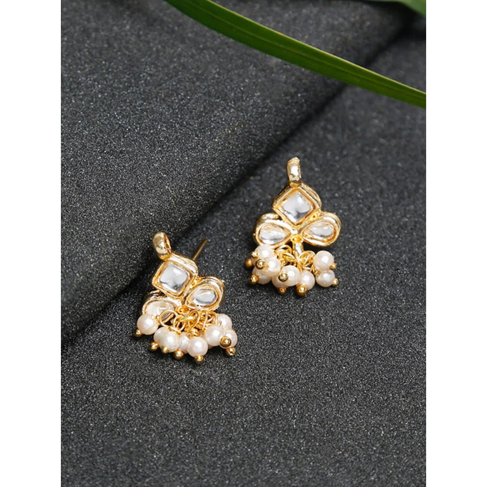 RUBY RAANG STUDIO Women Gold-Toned Kundan Studded Classic Studs Earrings - Image 2