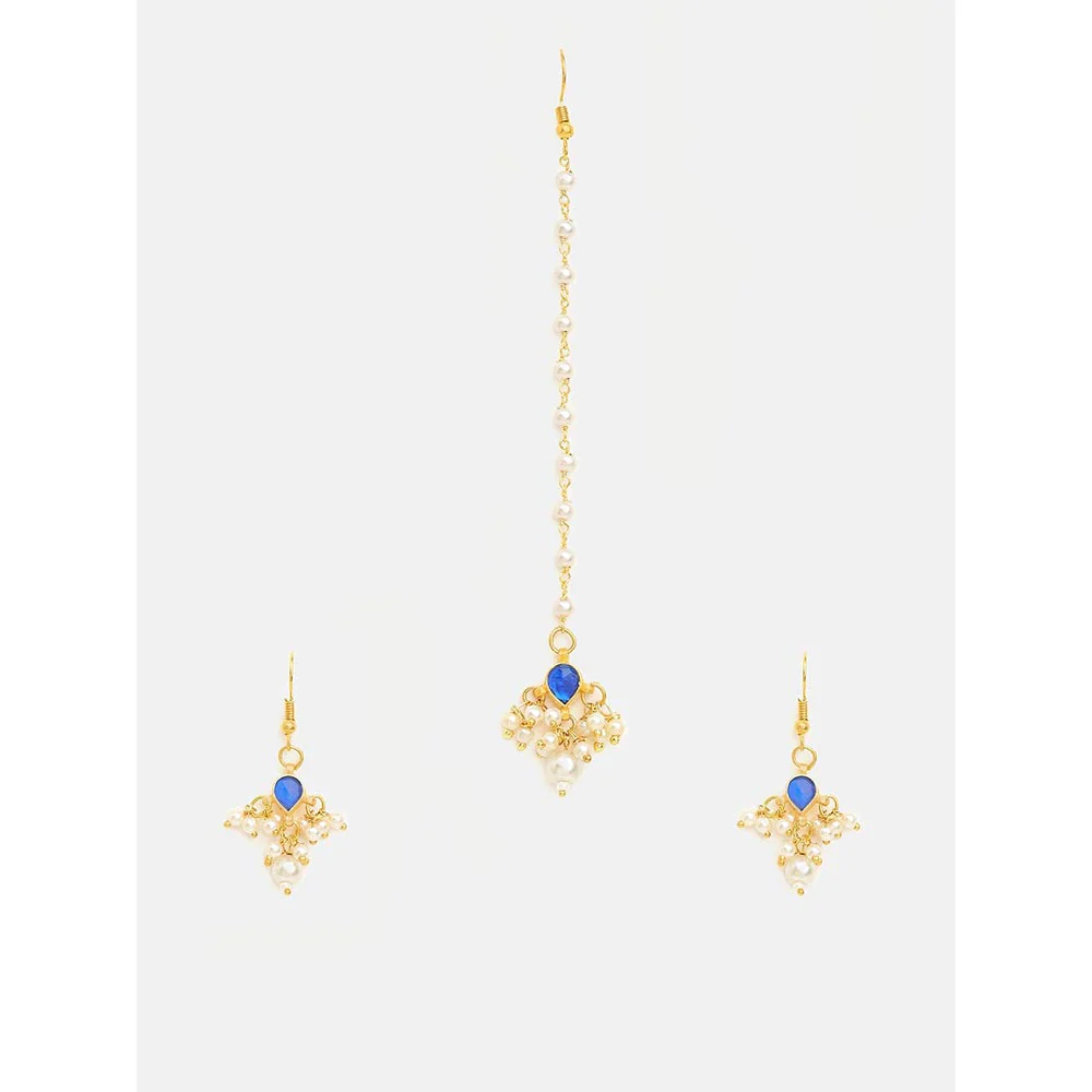 Ruby Raang Studio Womens Blue Kundan Maan Tikka with Earrings - Image 3